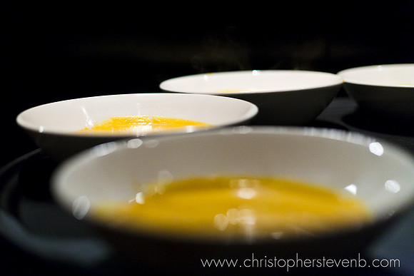 bowls of soup at courtyard restaurant