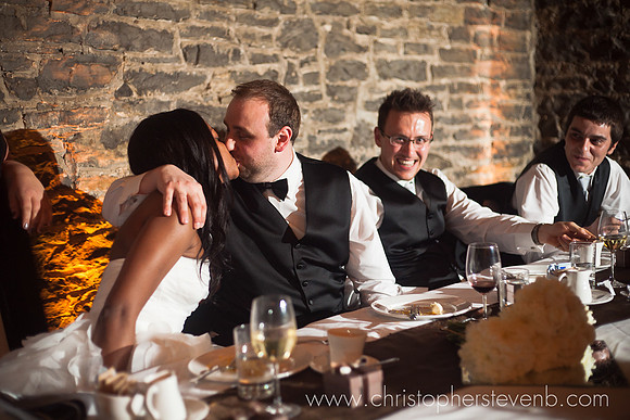 bride and groom kissing
