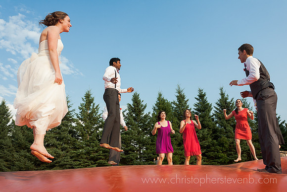 Saunders Farm bouncy pillows with bride groom and bridal party