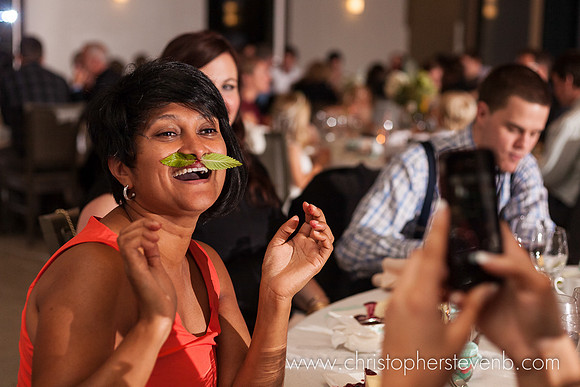 wedding guest with leaf as moustache