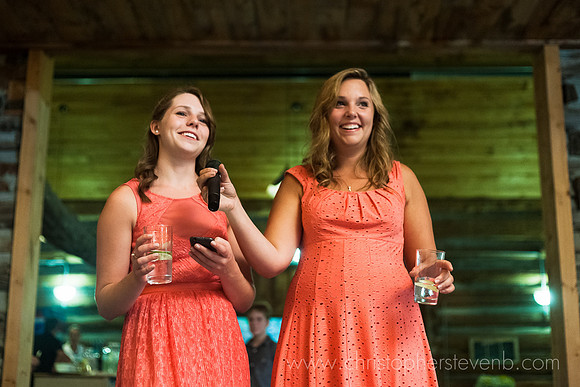 sisters of the bride giving speech in Pavillion house of Saunder's Farm